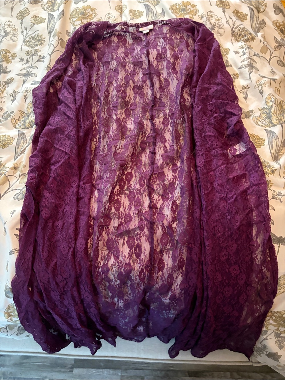 Lularoe Lace Open-Front Kimono Cardigan - Deep Purple